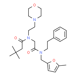 ChemSpider 2D Image | 3,3-Dimethyl-N-(2-{[(5-methyl-2-furyl)methyl](2-phenylethyl)amino}-2-oxoethyl)-N-[2-(4-morpholinyl)ethyl]butanamide | C28H41N3O4