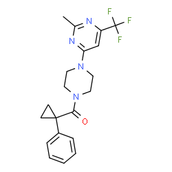 ChemSpider 2D Image | {4-[2-Methyl-6-(trifluoromethyl)-4-pyrimidinyl]-1-piperazinyl}(1-phenylcyclopropyl)methanone | C20H21F3N4O