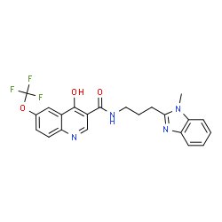 ChemSpider 2D Image | 4-Hydroxy-N-[3-(1-methyl-1H-benzimidazol-2-yl)propyl]-6-(trifluoromethoxy)-3-quinolinecarboxamide | C22H19F3N4O3