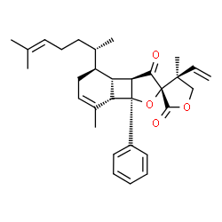 ChemSpider 2D Image | (2S,3aR,3bS,4S,4'S,7aS,7bS)-4',7-Dimethyl-4-[(2S)-6-methyl-5-hepten-2-yl]-7b-phenyl-4'-vinyl-3a,3b,4,4',5,5',7a,7b-octahydro-3H-spiro[benzo[3,4]cyclobuta[1,2-b]furan-2,3'-furan]-2',3-dione | C31H38O4