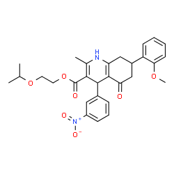 ChemSpider 2D Image | 2-Isopropoxyethyl 7-(2-methoxyphenyl)-2-methyl-4-(3-nitrophenyl)-5-oxo-1,4,5,6,7,8-hexahydro-3-quinolinecarboxylate | C29H32N2O7