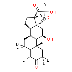 ChemSpider 2D Image | (10alpha,11alpha)-11,21-Dihydroxy-3,20-dioxo(2,2,4,6,6,17,21,21-~2~H_8_)pregn-4-en-18-al | C21H20D8O5
