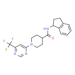 ChemSpider 2D Image | N-(2,3-Dihydro-1H-inden-1-yl)-1-[6-(trifluoromethyl)-4-pyrimidinyl]-4-piperidinecarboxamide | C20H21F3N4O