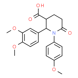 ChemSpider 2D Image | 2-(3,4-Dimethoxyphenyl)-1-(4-methoxyphenyl)-6-oxo-3-piperidinecarboxylic acid | C21H23NO6