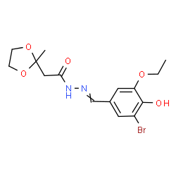 ChemSpider 2D Image | N'-(3-bromo-5-ethoxy-4-hydroxybenzylidene)-2-(2-methyl-1,3-dioxolan-2-yl)acetohydrazide | C15H19BrN2O5