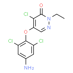 ChemSpider 2D Image | 5-(4-Amino-2,6-dichlorophenoxy)-4-chloro-2-ethyl-3(2H)-pyridazinone | C12H10Cl3N3O2