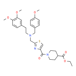 ChemSpider 2D Image | Ethyl 1-{[2-({[2-(3,4-dimethoxyphenyl)ethyl](4-methoxybenzyl)amino}methyl)-1,3-thiazol-4-yl]carbonyl}-4-piperidinecarboxylate | C31H39N3O6S