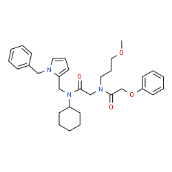 ChemSpider 2D Image | N-[(1-Benzyl-1H-pyrrol-2-yl)methyl]-N-cyclohexyl-N~2~-(3-methoxypropyl)-N~2~-(phenoxyacetyl)glycinamide | C32H41N3O4