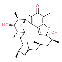 ChemSpider 2D Image | (1R,9S,10S,12S,16S,19R,20R,21S,22R)-3,9,21-Trihydroxy-5,10,12,14,16,20,22-heptamethyl-23,24-dioxatetracyclo[17.3.1.1~6,9~.0~2,7~]tetracosa-2,5,7,14-tetraen-4-one | C29H42O6