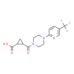 ChemSpider 2D Image | 2-({4-[5-(Trifluoromethyl)-2-pyridinyl]-1-piperazinyl}carbonyl)cyclopropanecarboxylic acid | C15H16F3N3O3