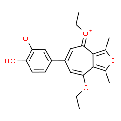 ChemSpider 2D Image | 6-(3,4-Dihydroxyphenyl)-4,8-diethoxy-1,3-dimethylcyclohepta[c]furanium | C21H23O5