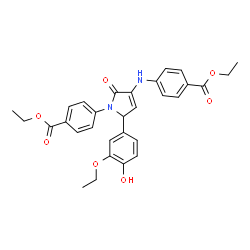 ChemSpider 2D Image | Ethyl 4-[3-{[4-(ethoxycarbonyl)phenyl]amino}-5-(3-ethoxy-4-hydroxyphenyl)-2-oxo-2,5-dihydro-1H-pyrrol-1-yl]benzoate | C30H30N2O7
