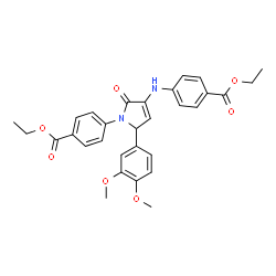 ChemSpider 2D Image | Ethyl 4-[5-(3,4-dimethoxyphenyl)-3-{[4-(ethoxycarbonyl)phenyl]amino}-2-oxo-2,5-dihydro-1H-pyrrol-1-yl]benzoate | C30H30N2O7