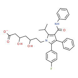 ChemSpider 2D Image | 7-[2-(4-Fluorophenyl)-5-isopropyl-3-phenyl-4-(phenylcarbamoyl)-1H-pyrrol-1-yl]-3,5-dihydroxyheptanoate | C33H34FN2O5