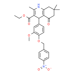 ChemSpider 2D Image | Ethyl 4-{3-methoxy-4-[(4-nitrobenzyl)oxy]phenyl}-2,7,7-trimethyl-5-oxo-1,4,5,6,7,8-hexahydro-3-quinolinecarboxylate | C29H32N2O7