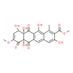 ChemSpider 2D Image | Methyl (6aR,10aS)-3,6a,10,10a,12-pentahydroxy-8-methoxy-1-methyl-6,7,11-trioxo-6,6a,7,10,10a,11-hexahydro-2-tetracenecarboxylate | C22H18O11