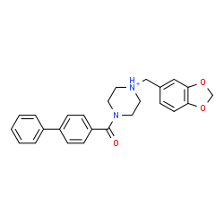 ChemSpider 2D Image | 1-(1,3-Benzodioxol-5-ylmethyl)-4-(4-biphenylylcarbonyl)piperazin-1-ium | C25H25N2O3