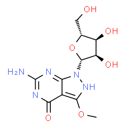 ChemSpider 2D Image | 6-Amino-3-methoxy-1-(beta-D-ribofuranosyl)-1,2-dihydro-4H-pyrazolo[3,4-d]pyrimidin-4-one | C11H15N5O6