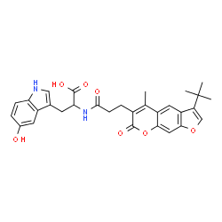 ChemSpider 2D Image | 5-Hydroxy-N-{3-[5-methyl-3-(2-methyl-2-propanyl)-7-oxo-7H-furo[3,2-g]chromen-6-yl]propanoyl}tryptophan | C30H30N2O7