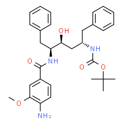 ChemSpider 2D Image | tert-butyl {(2S,4S,5S)-5-[(4-amino-3-methoxybenzoyl)amino]-4-hydroxy-1,6-diphenylhexan-2-yl}carbamate | C31H39N3O5