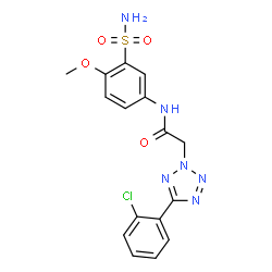 ChemSpider 2D Image | 2-[5-(2-Chlorophenyl)-2H-tetrazol-2-yl]-N-(4-methoxy-3-sulfamoylphenyl)acetamide | C16H15ClN6O4S