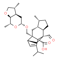 ChemSpider 2D Image | (1R,2S,4R,5R,8R,9S,11R)-2-({[(3R,3aR,5R,7R,7aS)-3,7-Dimethylhexahydro-2H-furo[2,3-c]pyran-5-yl]oxy}methyl)-9-formyl-13-isopropyl-5-methyltetracyclo[7.4.0.0~2,11~.0~4,8~]tridec-12-ene-1-carboxylic acid | C29H42O6
