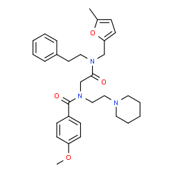 ChemSpider 2D Image | 4-Methoxy-N-(2-{[(5-methyl-2-furyl)methyl](2-phenylethyl)amino}-2-oxoethyl)-N-[2-(1-piperidinyl)ethyl]benzamide | C31H39N3O4