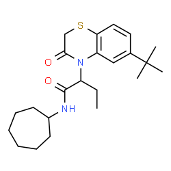 ChemSpider 2D Image | N-Cycloheptyl-2-[6-(2-methyl-2-propanyl)-3-oxo-2,3-dihydro-4H-1,4-benzothiazin-4-yl]butanamide | C23H34N2O2S
