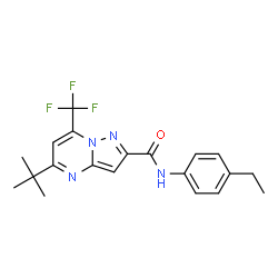 ChemSpider 2D Image | N-(4-Ethylphenyl)-5-(2-methyl-2-propanyl)-7-(trifluoromethyl)pyrazolo[1,5-a]pyrimidine-2-carboxamide | C20H21F3N4O