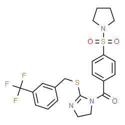 ChemSpider 2D Image | [4-(1-Pyrrolidinylsulfonyl)phenyl](2-{[3-(trifluoromethyl)benzyl]sulfanyl}-4,5-dihydro-1H-imidazol-1-yl)methanone | C22H22F3N3O3S2