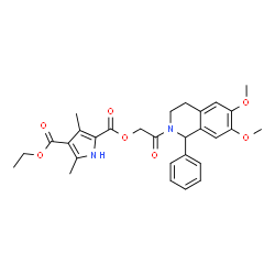 ChemSpider 2D Image | 2-[2-(6,7-Dimethoxy-1-phenyl-3,4-dihydro-2(1H)-isoquinolinyl)-2-oxoethyl] 4-ethyl 3,5-dimethyl-1H-pyrrole-2,4-dicarboxylate | C29H32N2O7
