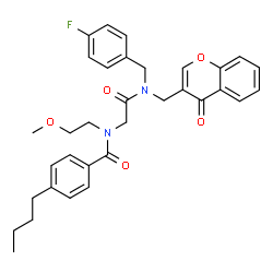 ChemSpider 2D Image | 4-Butyl-N-(2-{(4-fluorobenzyl)[(4-oxo-4H-chromen-3-yl)methyl]amino}-2-oxoethyl)-N-(2-methoxyethyl)benzamide | C33H35FN2O5