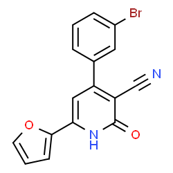 ChemSpider 2D Image | 4-(3-Bromophenyl)-6-(2-furyl)-2-oxo-1,2-dihydro-3-pyridinecarbonitrile | C16H9BrN2O2