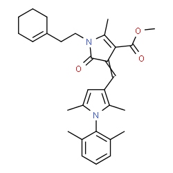 ChemSpider 2D Image | Methyl 1-[2-(1-cyclohexen-1-yl)ethyl]-4-{[1-(2,6-dimethylphenyl)-2,5-dimethyl-1H-pyrrol-3-yl]methylene}-2-methyl-5-oxo-4,5-dihydro-1H-pyrrole-3-carboxylate | C30H36N2O3
