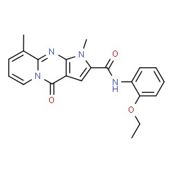 ChemSpider 2D Image | N-(2-Ethoxyphenyl)-1,9-dimethyl-4-oxo-1,4-dihydropyrido[1,2-a]pyrrolo[2,3-d]pyrimidine-2-carboxamide | C21H20N4O3