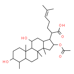 ChemSpider 2D Image | 16-Acetoxy-3,11-dihydroxy-4,8,14-trimethyl-18-norcholest-24-en-21-oic acid | C31H50O6