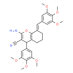 ChemSpider 2D Image | (8E)-2-Amino-8-(3,4,5-trimethoxybenzylidene)-4-(3,4,5-trimethoxyphenyl)-5,6,7,8-tetrahydro-4H-chromene-3-carbonitrile | C29H32N2O7