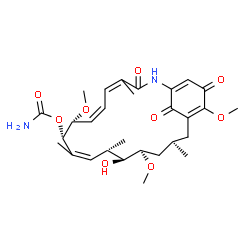 ChemSpider 2D Image | (8R,9S,12S,13S,14R,16R)-13-Hydroxy-8,14,19-trimethoxy-4,10,12,16-tetramethyl-3,20,22-trioxo-2-azabicyclo[16.3.1]docosa-1(21),4,6,10,18-pentaen-9-yl carbamate | C29H40N2O9