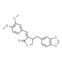 ChemSpider 2D Image | (3Z)-4-(1,3-Benzodioxol-5-ylmethyl)-3-(3,4-dimethoxybenzylidene)dihydro-2(3H)-furanone | C21H20O6