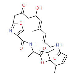 ChemSpider 2D Image | (9Z,14E,16E)-18-Hydroxy-7-isopropyl-4,8,16-trimethyl-6,23-dioxa-3,12,25-triazabicyclo[20.2.1]pentacosa-1(24),9,14,16,22(25)-pentaene-2,5,11,20-tetrone | C26H35N3O7