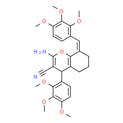 ChemSpider 2D Image | (8Z)-2-Amino-8-(2,3,4-trimethoxybenzylidene)-4-(2,3,4-trimethoxyphenyl)-5,6,7,8-tetrahydro-4H-chromene-3-carbonitrile | C29H32N2O7