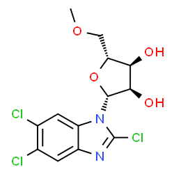ChemSpider 2D Image | 2,5,6-Trichloro-1-(5-O-methyl-beta-D-ribofuranosyl)-1H-benzimidazole | C13H13Cl3N2O4