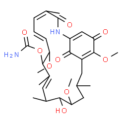 ChemSpider 2D Image | 13-Hydroxy-8,14,19-trimethoxy-4,10,12,16-tetramethyl-3,20,22-trioxo-2-azabicyclo[16.3.1]docosa-1(21),4,6,10,18-pentaen-9-yl carbamate | C29H40N2O9