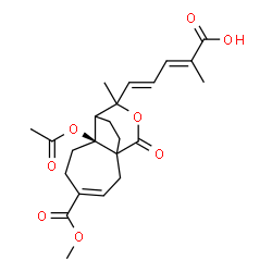 ChemSpider 2D Image | (2E,4E)-5-[(7S)-7-Acetoxy-4-(methoxycarbonyl)-9-methyl-11-oxo-10-oxatricyclo[6.3.2.0~1,7~]tridec-3-en-9-yl]-2-methyl-2,4-pentadienoic acid | C23H28O8