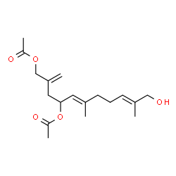 ChemSpider 2D Image | (5E,9E)-4-Acetoxy-11-hydroxy-6,10-dimethyl-2-methylene-5,9-undecadien-1-yl acetate | C18H28O5