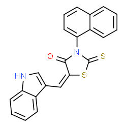 ChemSpider 2D Image | (5E)-5-(1H-Indol-3-ylmethylene)-3-(1-naphthyl)-2-thioxo-1,3-thiazolidin-4-one | C22H14N2OS2