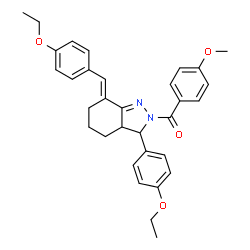 ChemSpider 2D Image | [(7E)-7-(4-Ethoxybenzylidene)-3-(4-ethoxyphenyl)-3,3a,4,5,6,7-hexahydro-2H-indazol-2-yl](4-methoxyphenyl)methanone | C32H34N2O4