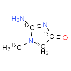 ChemSpider 2D Image | 2-Amino-1-(~13~C)methyl(~13~C_3_)-1,5-dihydro-4H-imidazol-4-one | 13C4H7N3O