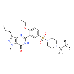 ChemSpider 2D Image | 5-(2-Ethoxy-5-{[4-(~2~H_5_)ethyl-1-piperazinyl]sulfonyl}phenyl)-1-methyl-3-propyl-1,6-dihydro-7H-pyrazolo[4,3-d]pyrimidin-7-one | C23H27D5N6O4S
