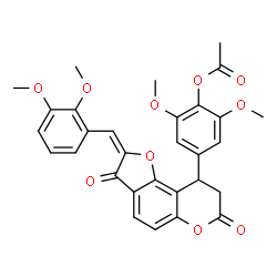 ChemSpider 2D Image | 4-[(2E)-2-(2,3-Dimethoxybenzylidene)-3,7-dioxo-2,3,8,9-tetrahydro-7H-furo[2,3-f]chromen-9-yl]-2,6-dimethoxyphenyl acetate | C30H26O10